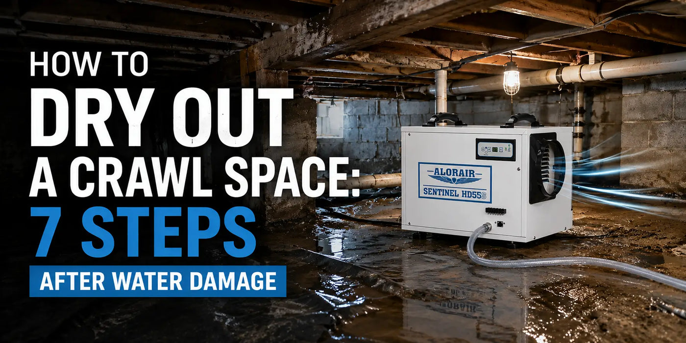 How to dry out a crawl space after water damage using an AlorAir Sentinel HD55S dehumidifier in a wet crawl space