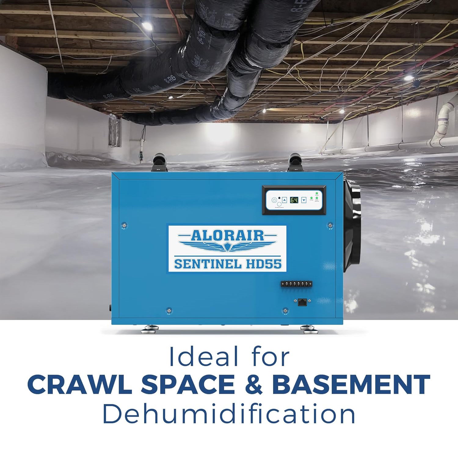 AlorAir 113 PPD Crawl Space Dehumidifiers with Drain Hose | Sentinel HD55 (Blue) | Size for 1200 sq.ft