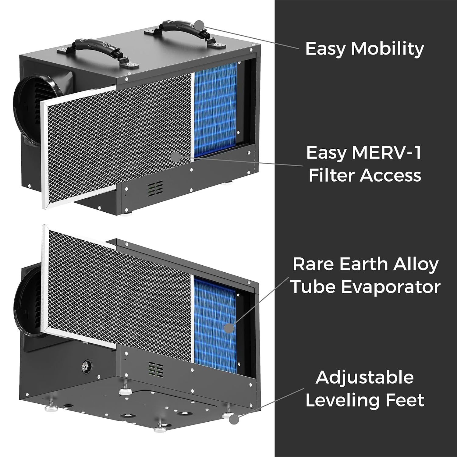 AlorAir 120 PPD Crawl Space Dehumidifiers with Pump and Drain Hose | Sentinel HDi65S (Black) | Size for 1300 sq.ft