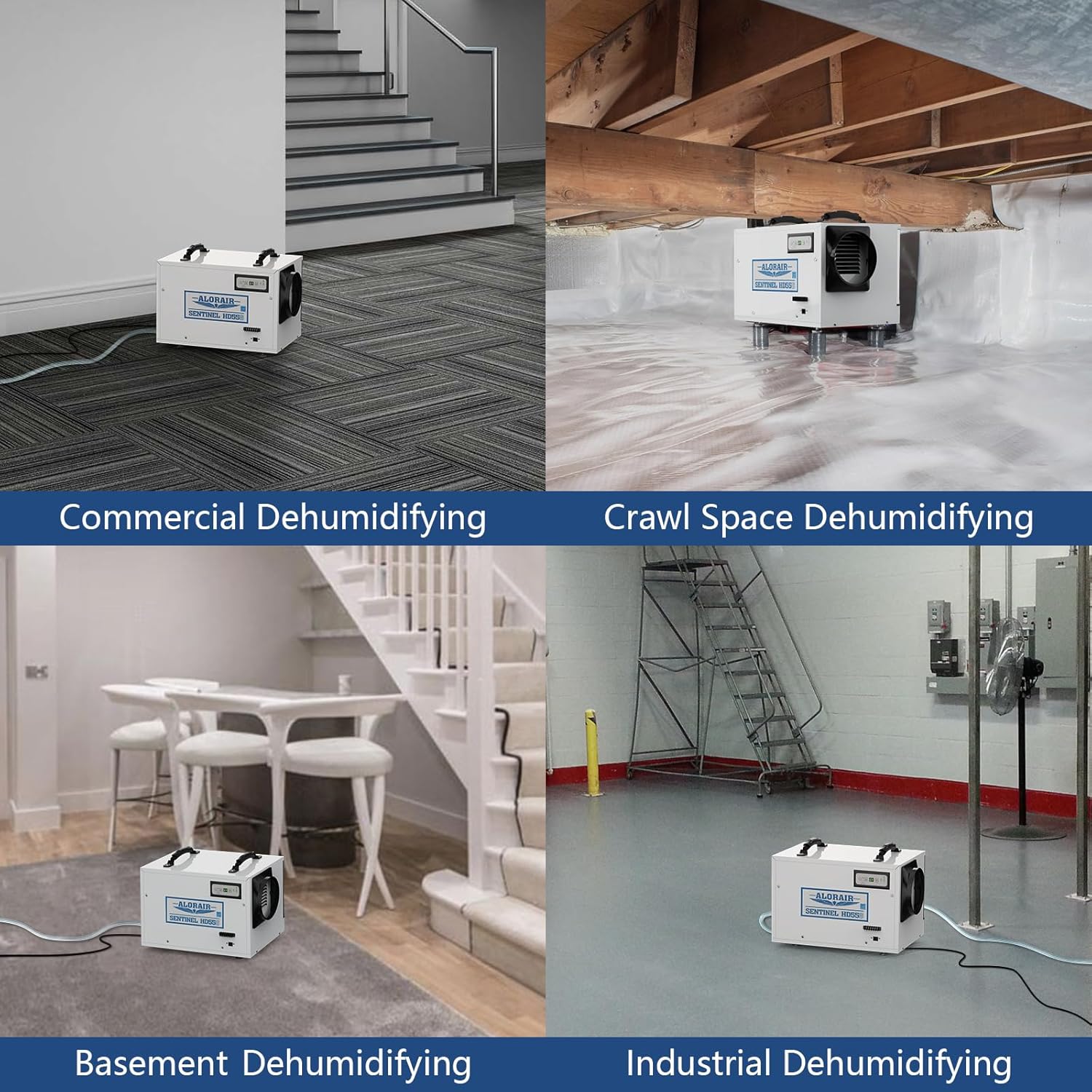 AlorAir 120 PPD Crawl Space Dehumidifiers with Drain Hose | Sentinel HD55S (White) | Size for 1300 sq.ft