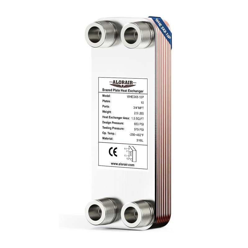 ALORAIR 3"x8" Heat Exchanger with 3/4" MPT Port,316L Stainless Steel Water to Water Brazed Plate Heat Exchanger