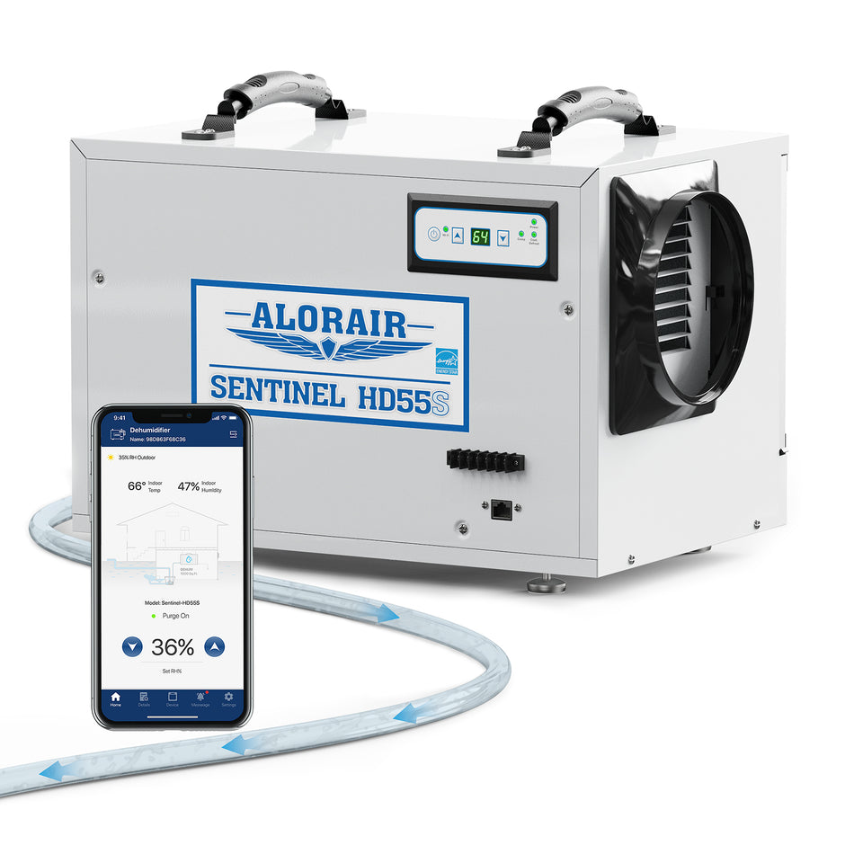 AlorAir® App Controlled  120 PPD Dehumidifier | Sentinel HD55S White WIFI | Size for 1300 sq.ft
