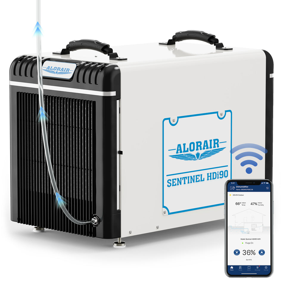 AlorAir WiFi 198 PPD Crawl Space Dehumidifier with Condensate Pump | Sentinel HDi90 Wifi | Size for 2600 sq.ft