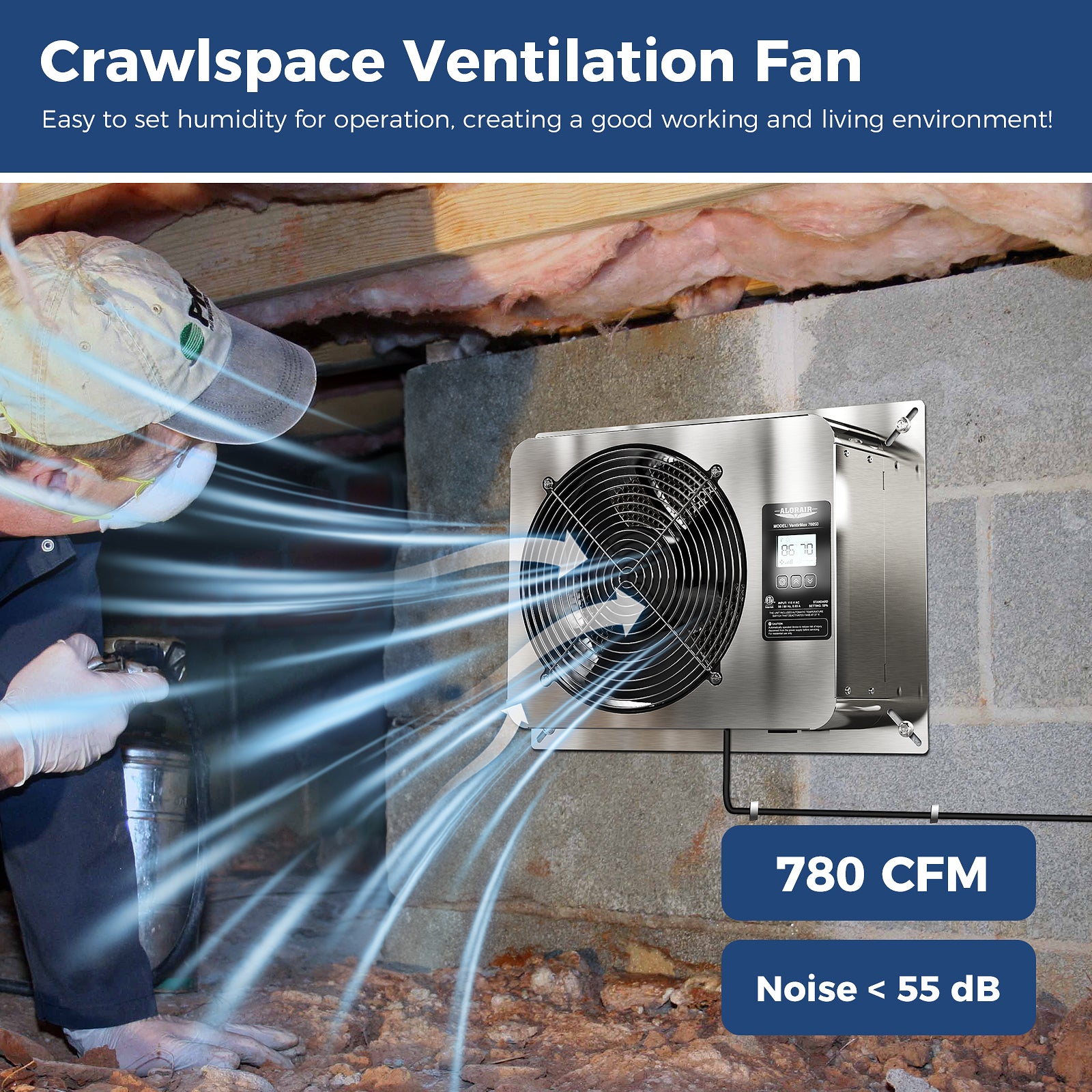 ALORAIR VentirPro 260 Crawl Space Ventilator Fan – 260 CFM, Dehumidistat, Stainless Steel