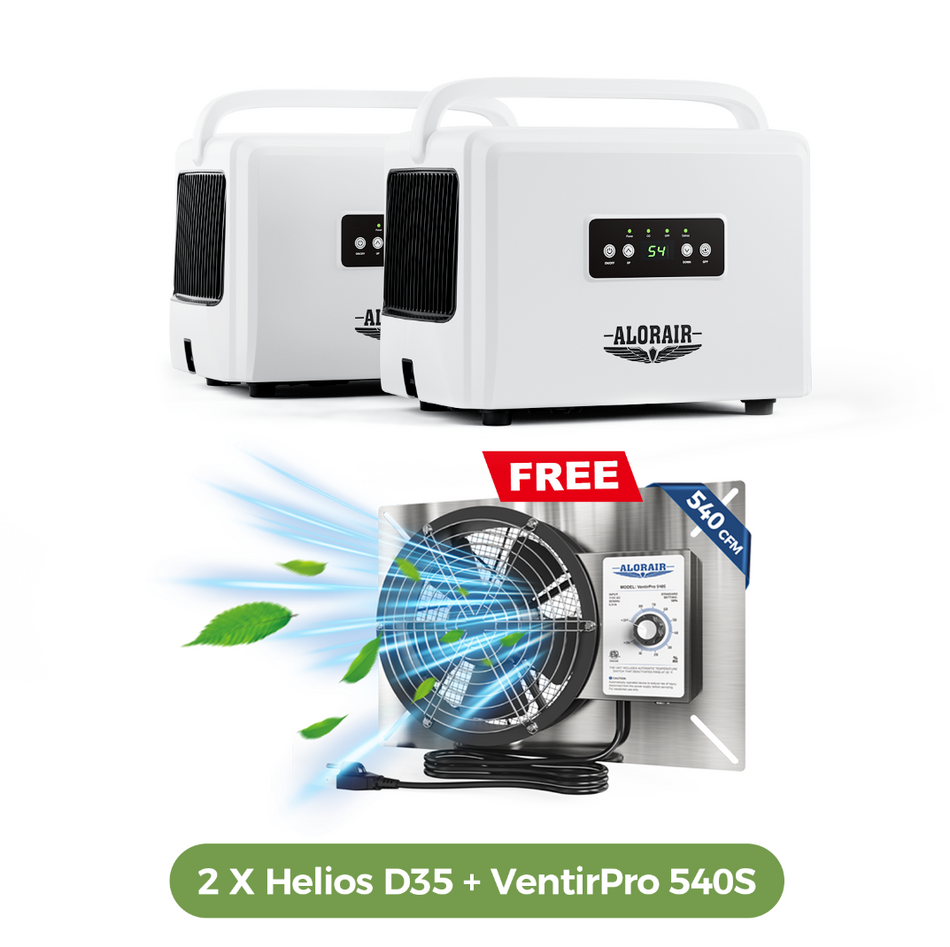 Helios D35 Energy Star Crawl Space Dehumidifier and Ventirpro 540S Ventilation Fan Combo | Basement Moisture Control System