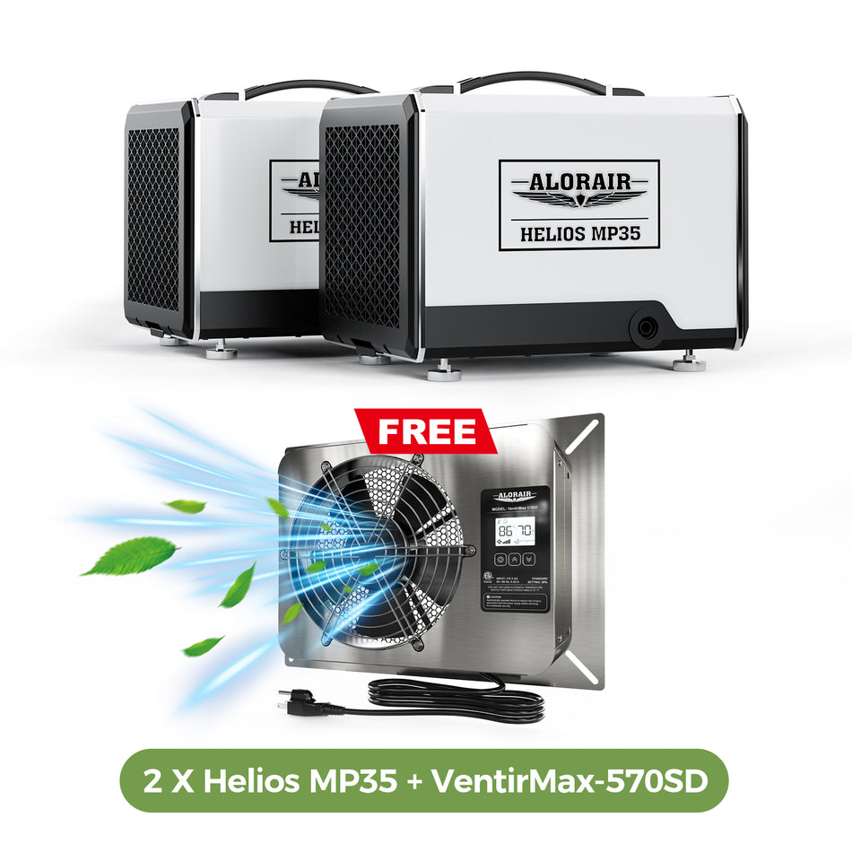 Helios MP3 Crawl Space Dehumidifier and VentirMax 570SD Ventilator Fan Combo | Basement Moisture Control System