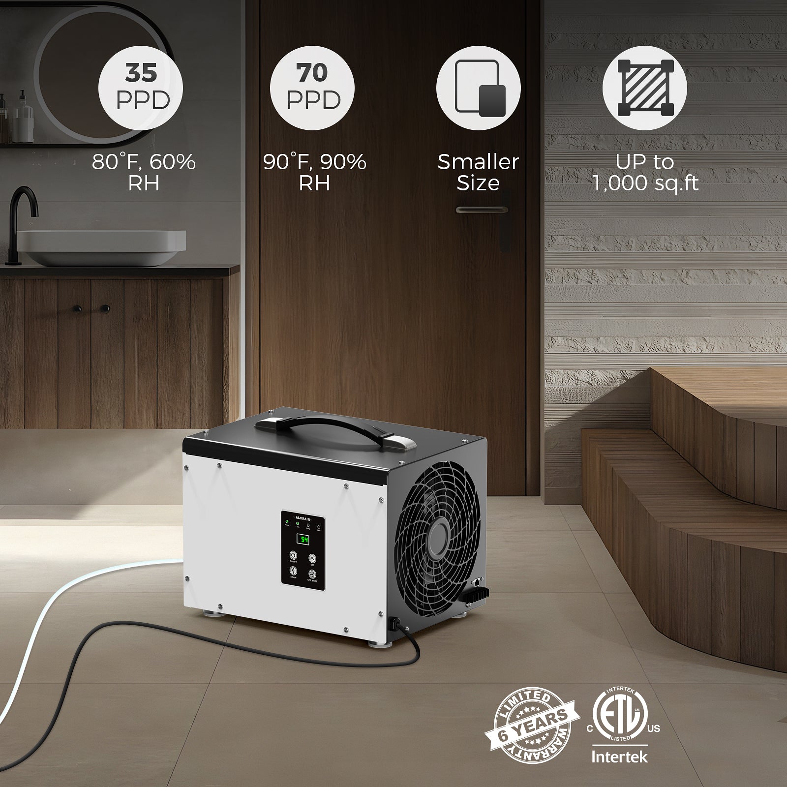 AlorAir 70 PPD Crawl Space Dehumidifier with Pump and Drain Hose | Sentinel HD35P | Size for 1000 sq.ft