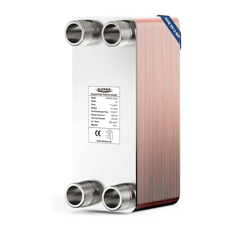 ALORAIR 5"x12" Heat Exchanger with 1-1/4" MPT Port,316L Stainless Steel Water to Water Brazed Plate Heat Exchanger for Floor Heating