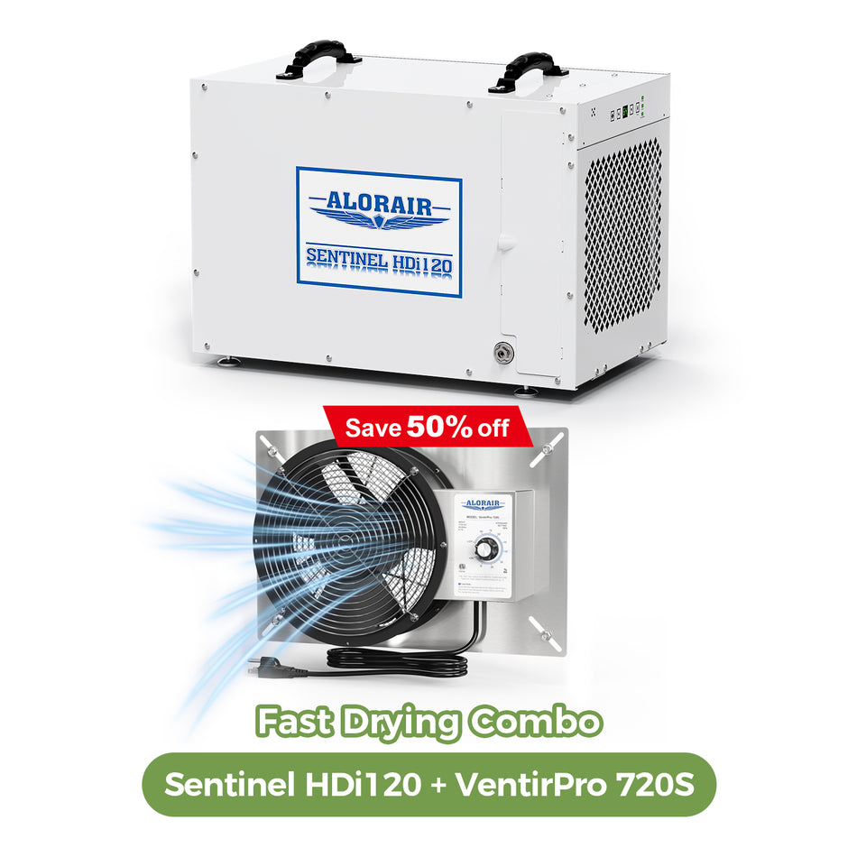 Sentinel HDi120 Dehumidifier and VentirPro 720S Ventilation Fan Combo | Basements Moisture Control System