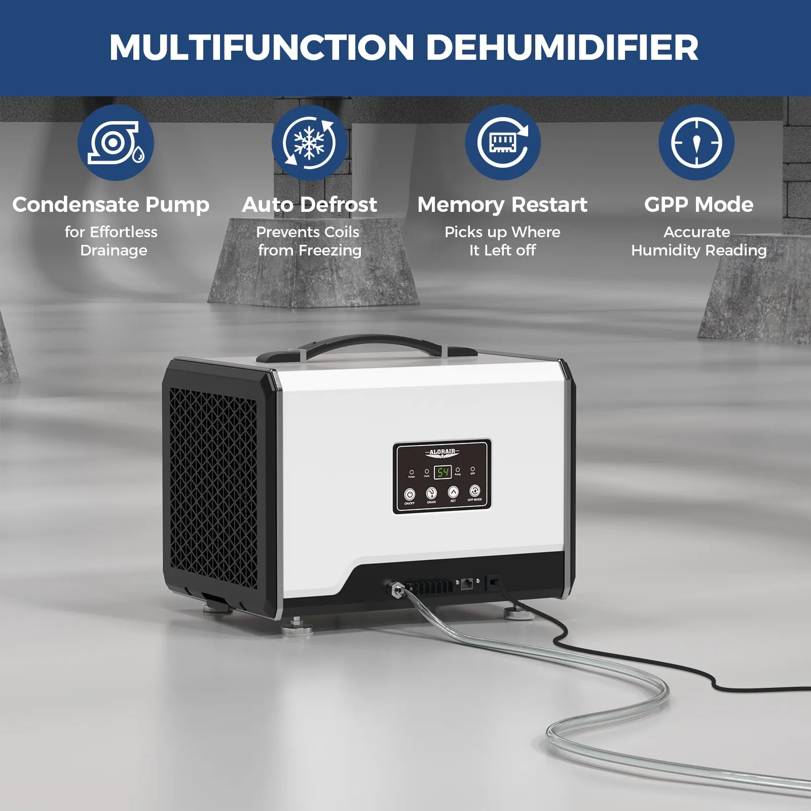 AlorAir 70 PPD Crawl Space Dehumidifier with Pump and Drain Hose | Helios MP35 | Size for 1000 sq.ft
