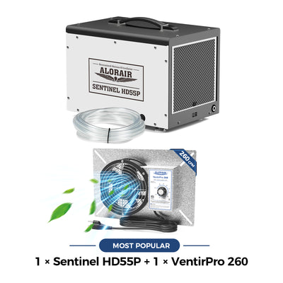 Alorair Combo Package for Crawl Spaces,Basements Dehumidifier and Ventilator | Sentinel HD55P and Ventirpro 260 Fan