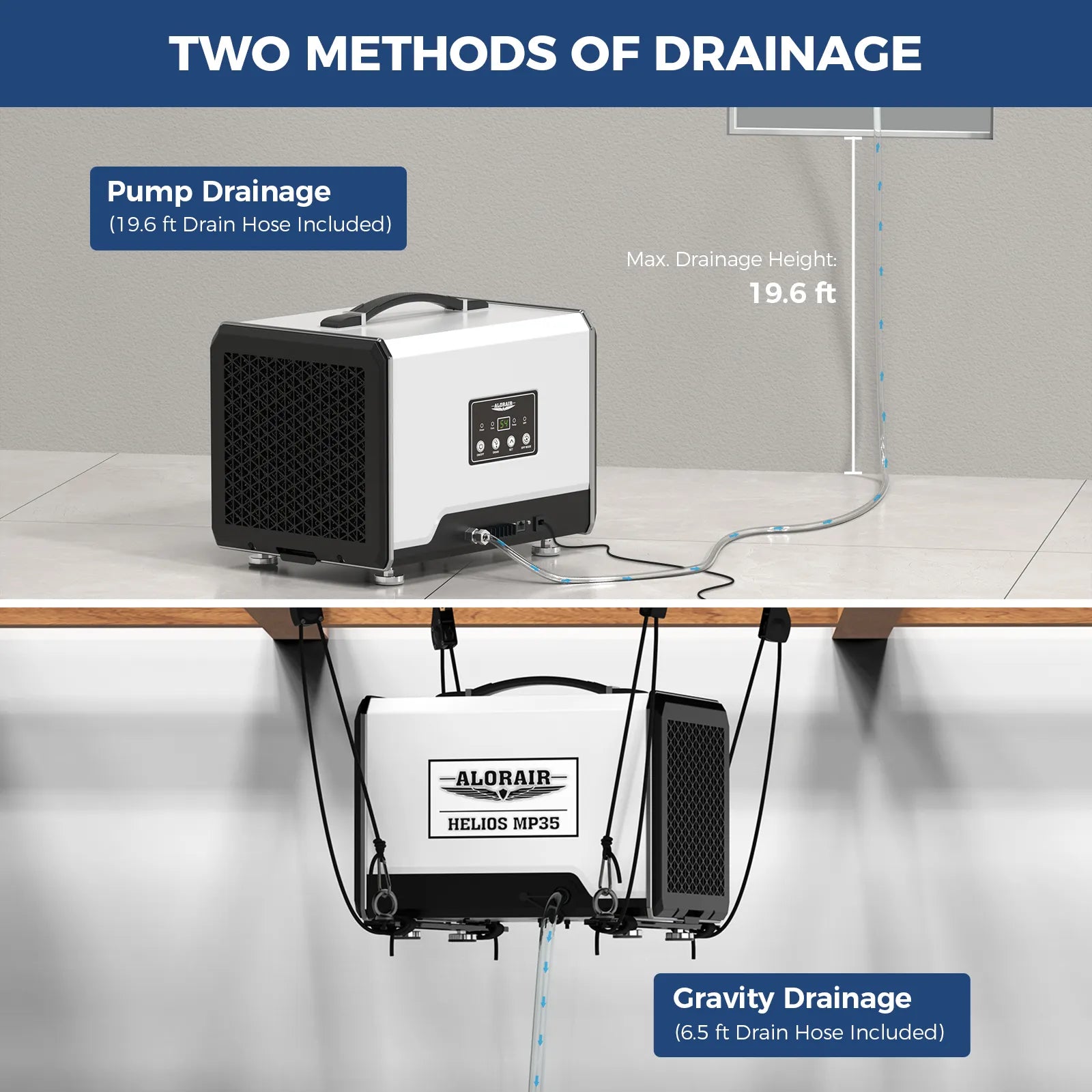 AlorAir 70 PPD Crawl Space Dehumidifier with Pump and Drain Hose | Helios MP35 | Size for 1000 sq.ft