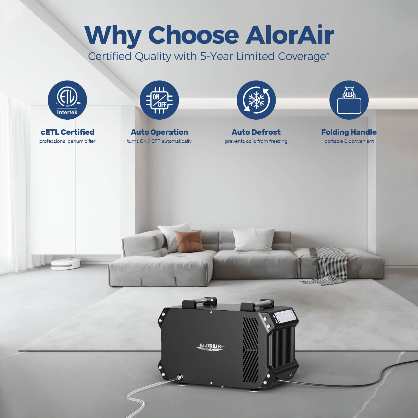 AlorAir 180 Pint Crawlspace Dehumidifiers with Pump and Drain Hose | Galaxy 85P | Size for 2,300 Sq.Ft