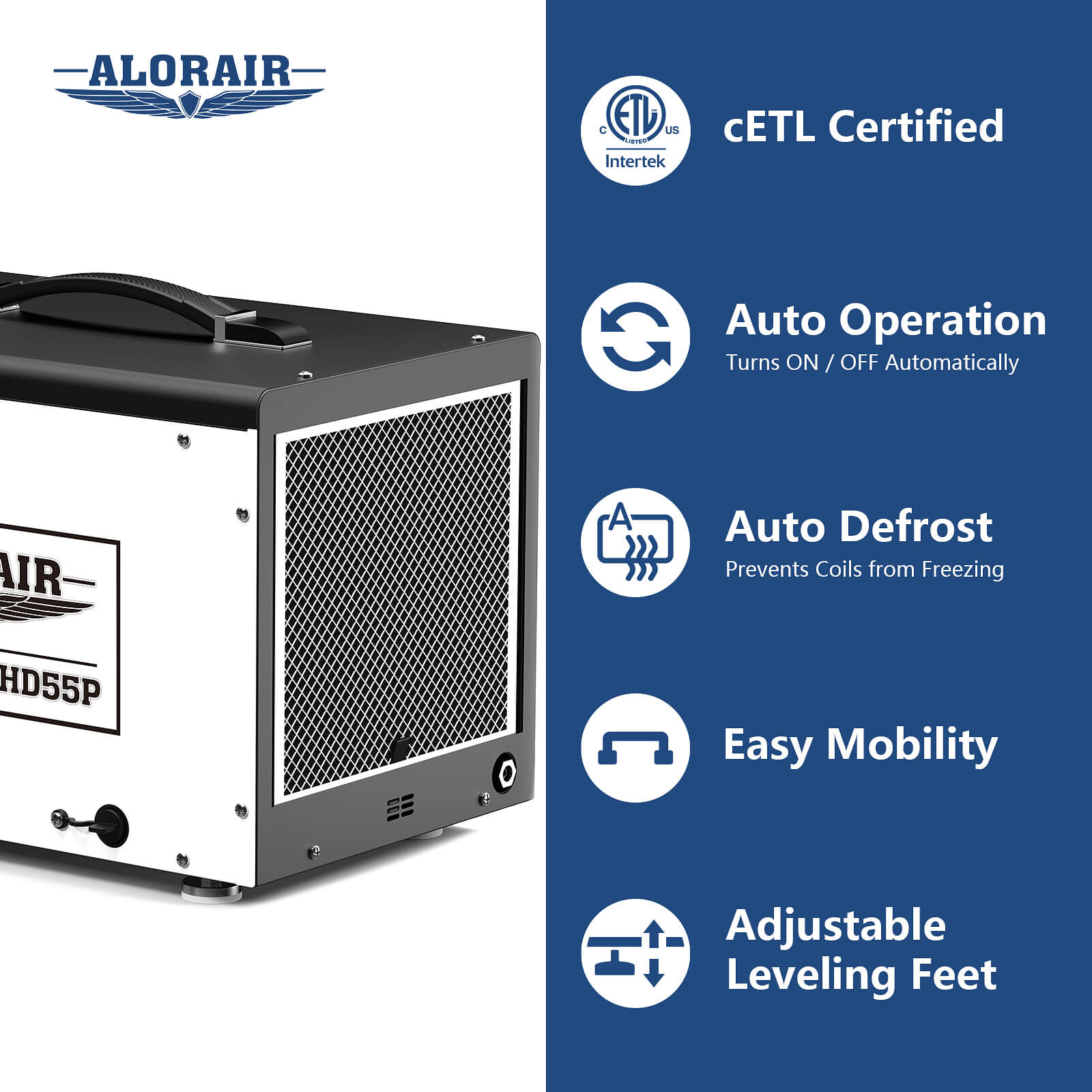 AlorAir 120 PPD Crawl Space Dehumidifier with Pump and Drain Hose | Sentinel HD55P | Size for 1500 sq.ft