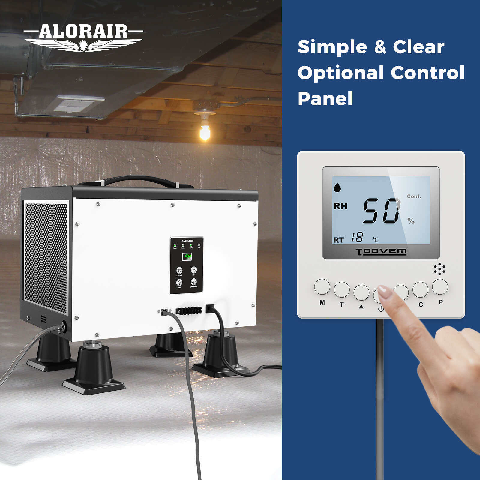 AlorAir 120 PPD Crawl Space Dehumidifier with Pump and Drain Hose | Sentinel HD55P | Size for 1500 sq.ft