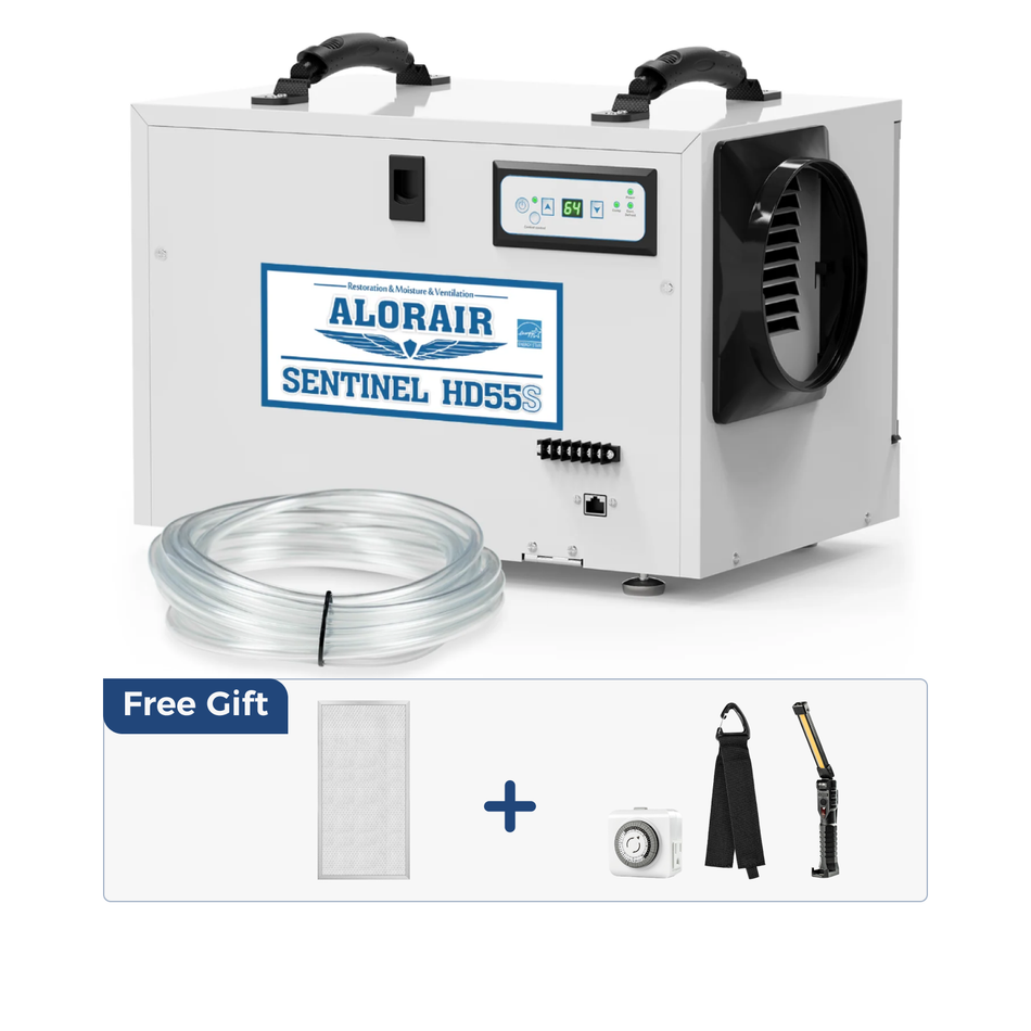 AlorAir 120 PPD Crawl Space Dehumidifiers with Drain Hose | Sentinel HD55S (White) | Size for 1300 sq.ft