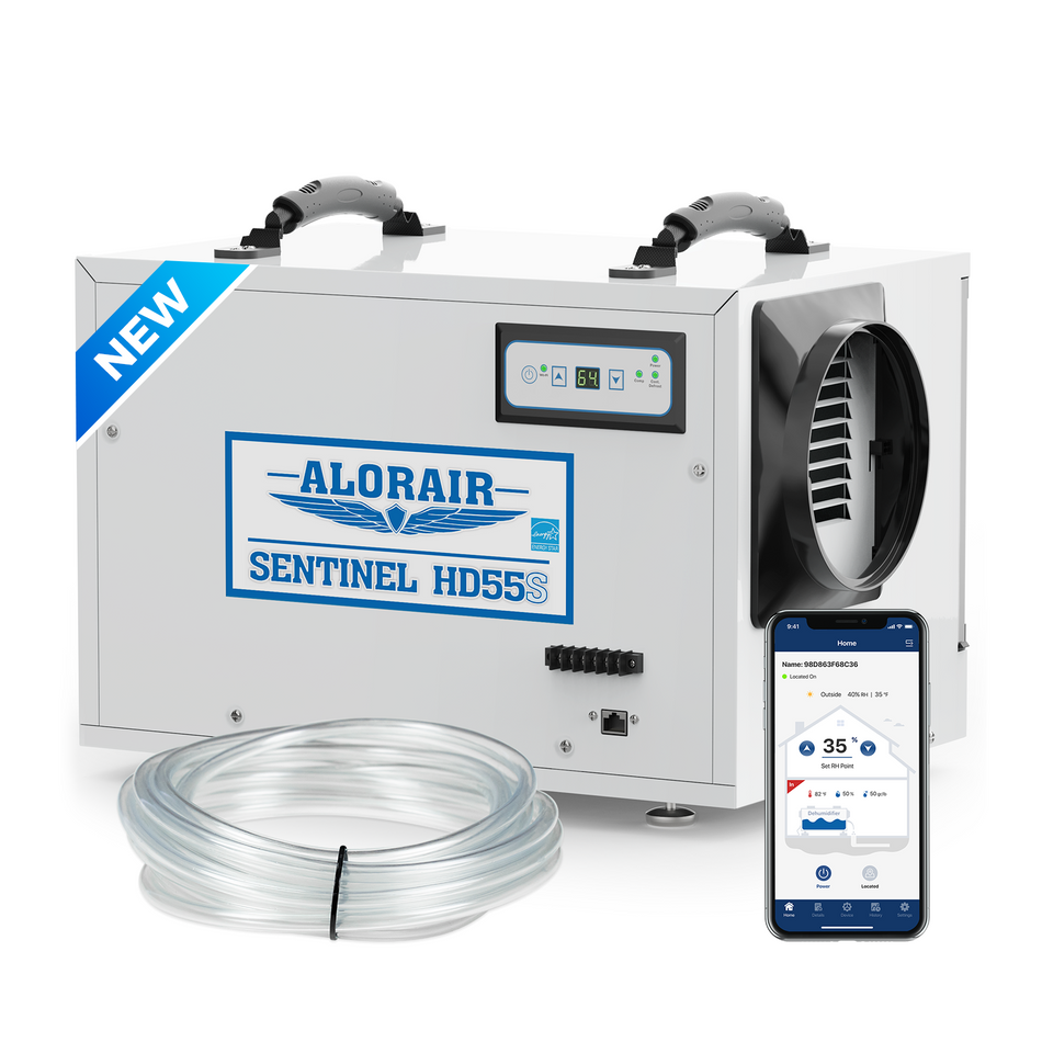 AlorAir® App Controlled Dehumidifier Removal 120 PPD| Sentinel HD55S White WIFI | Size for 1300 sq.ft