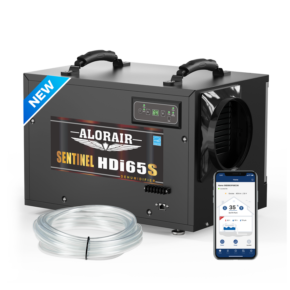 AlorAir® App Controlled 120 PPD Crawl Space Dehumidifiers with Pump |  Sentinel HDi65S Black WIFI | Size for 1300 sq.ft