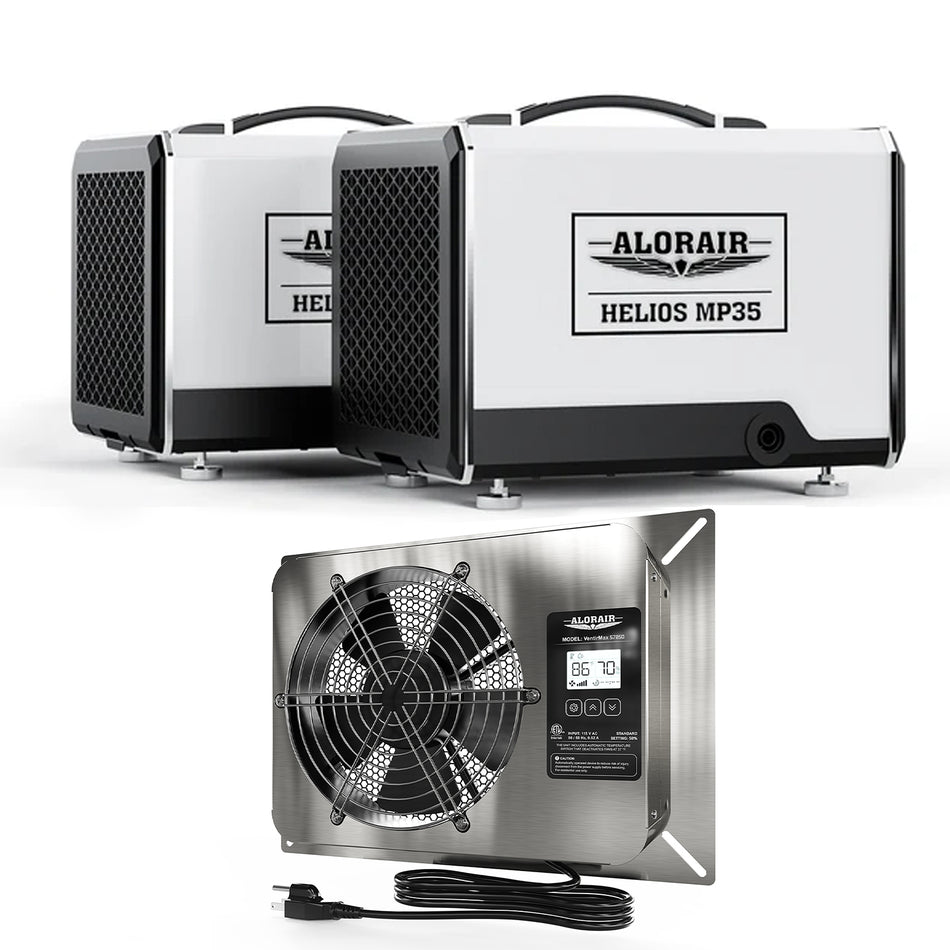 Helios MP35 Crawl Space Dehumidifier and VentirMax 570SD Ventilator Fan Combo | Basement Moisture Control System