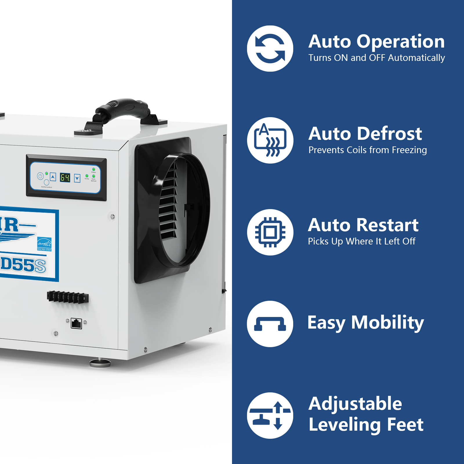 AlorAir 120 PPD Crawl Space Dehumidifiers with Drain Hose | Sentinel HD55S (White) | Size for 1300 sq.ft